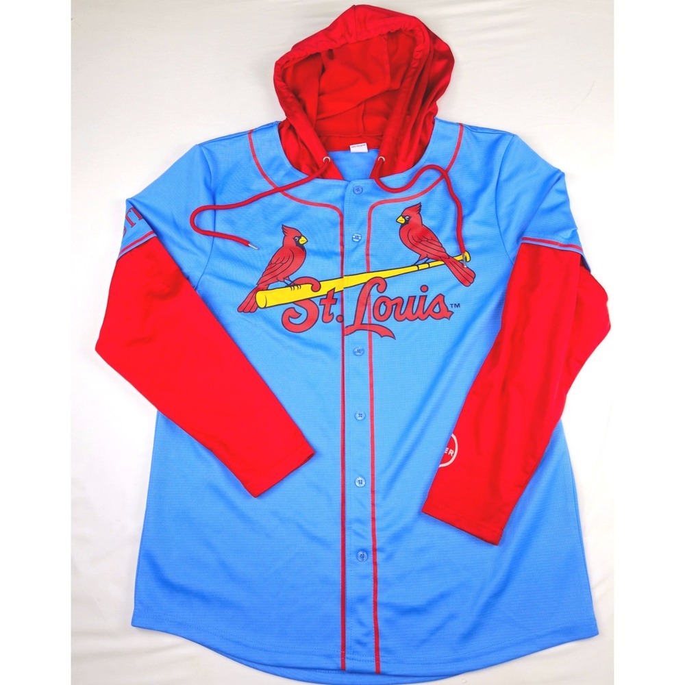 St Louis Cardinals Jersey Hoodie Mens Medium Blue Red Birds on the Bat Stifel